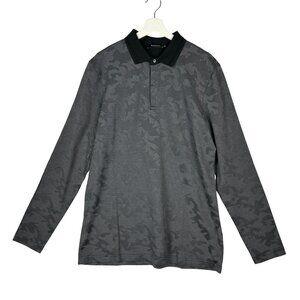 Bugatchi Polo Shirt Mens Large Camo Grey Graphite  Mercerized Cotton Long Sleeve
